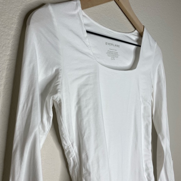 Everlane The Long-Sleeve Supima Square-Neck Bodysuit in White / Small - Picture 7 of 8
